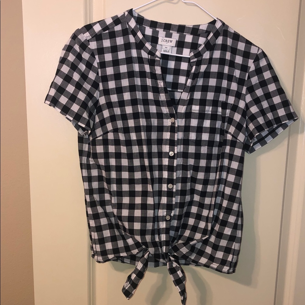 J. Crew Black & White Gingham Tie-Front Button Down Shirt